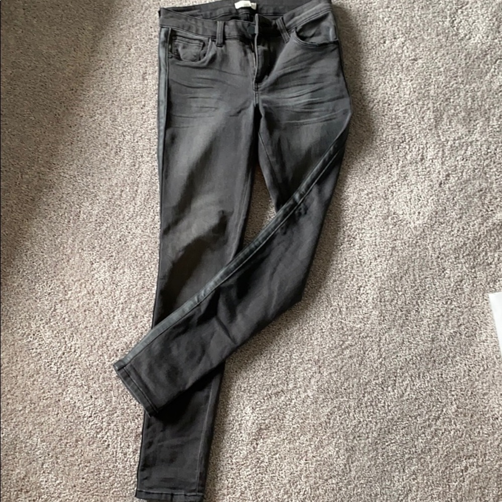 Leather stripe detail black jeans